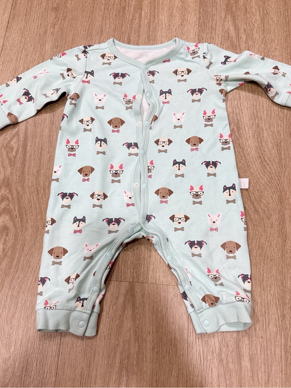 Baby Mint Puppy-Print Footie One-Piece